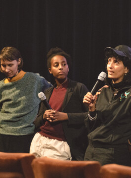 Foto von Panelgästen und Moderation vor der Bühne im Stadtkino Wien 