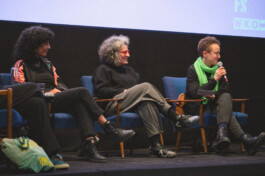 Foto von Panelgästen und Moderation auf der Bühne im Stadtkino Wien 