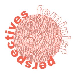 FEMINIST PERSPECTIVES Logo, red writing on white background. 